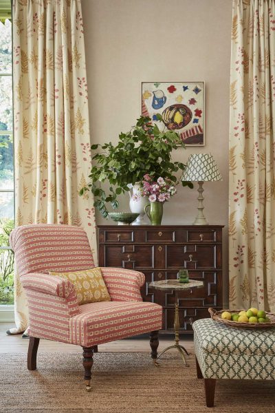 luxury fabric armchair in the corner of a room