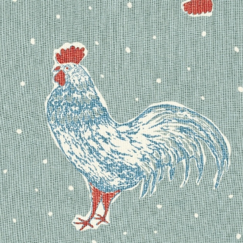 Upholstery and Raspberry Fabric, Spot and Sky Duck Designer Egg, Cockerel Material Blue, Curtain