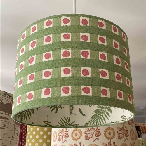 Dotty Check - Soft Moss, Moss, Soft Raspberry - contrast lining - drum, ceiling