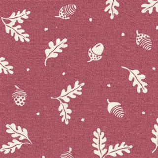 Acorn and Leaf - Cranberry - Discontinued - By the Metre