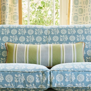 French Ticking - Moss, Cornflower - bespoke rectangle