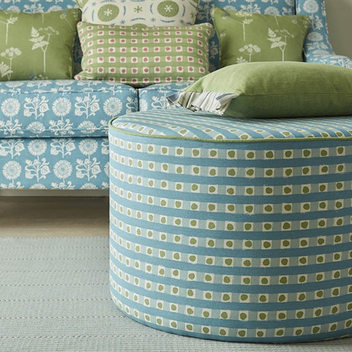 Circular Pouffe (Large) - Dotty Check - Cloud, Light Indigo, Moss - Was £771, NOW £693