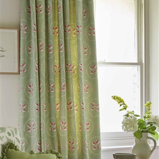 LHS Single Curtain in Down to Earth - Apple Green, Raspberry